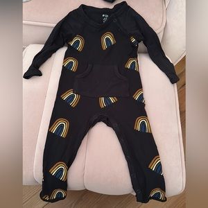 Kyte Baby black rainbow romper, 6-12 months